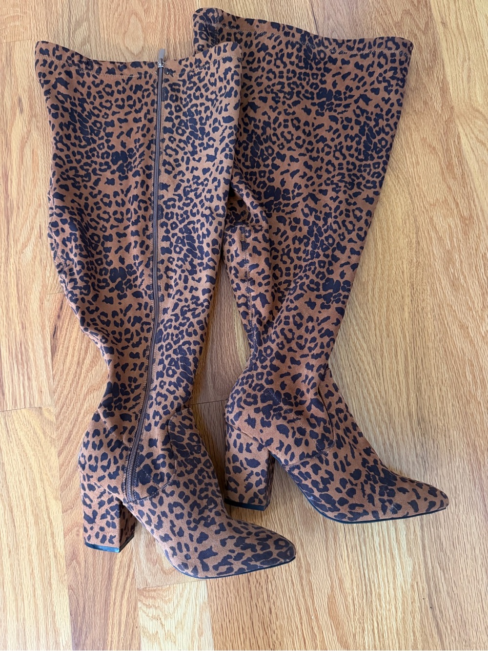 Torrid Brown/Black Leopard Print Over the Knee Pointed Toe Block Heel Boots 9WW
